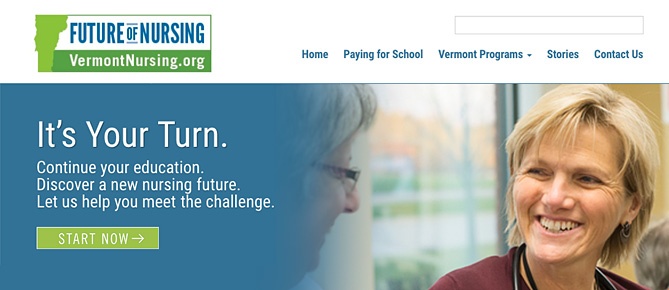 Vermont Nursing website home page image