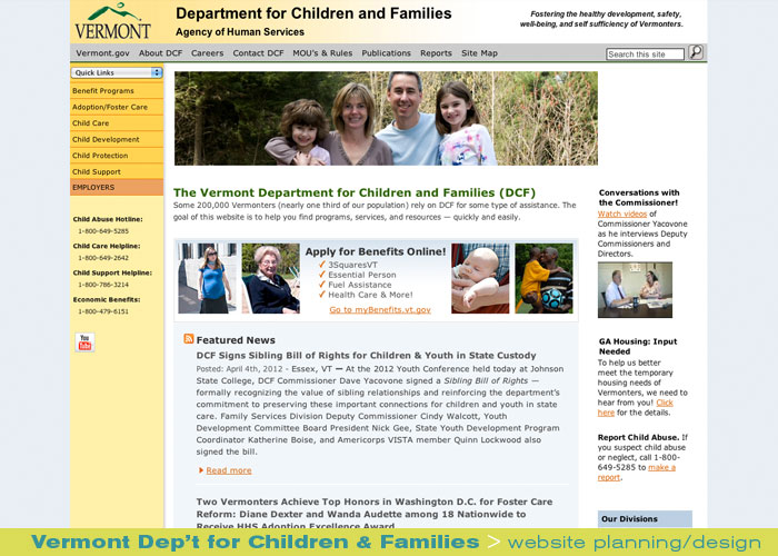 Digital Web Online_Vermont Department for Children and Families_website design and production