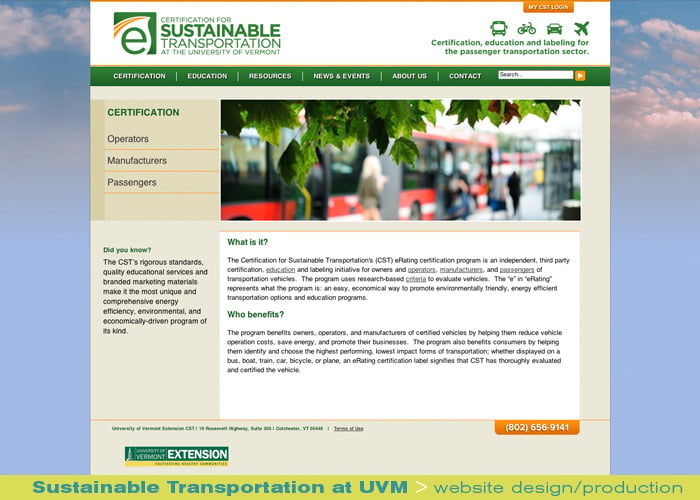 Digital Web Online_Sustainable Transportation at UVM_website design and production