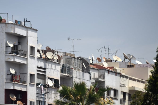 Rooftops with satellite dishes in Morocco