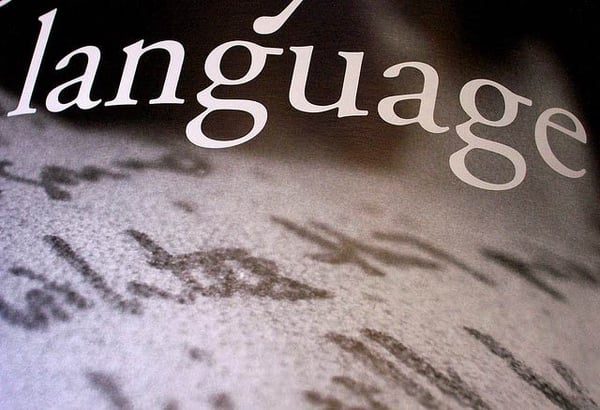 Image of a closeup of handwriting with the word "Language" floating above it
