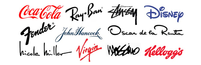 Wordmark logos created with custom typography, handwriting, or calligraphy.