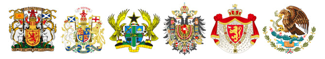 Coat-of-arms for Scotland, UK, Ghana, Austria, Norway and Mexico
