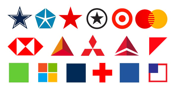 Well known logos with basic shapes as symbols or containers for type
