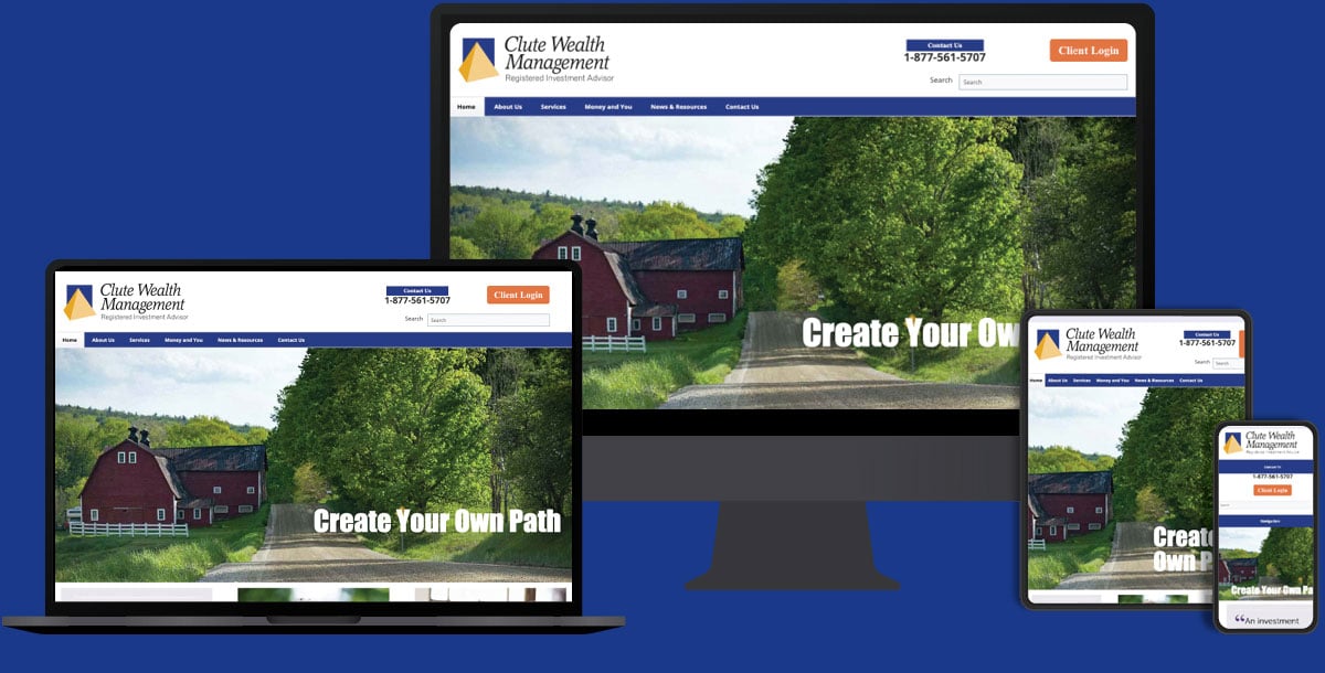 Clute Wealth Management website seen on multiple devices