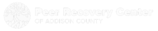 Logo for Peer Recovery Center of Addison County in all white.