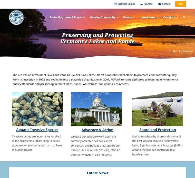 new membership website for the Federation of Vermont Lakes and Ponds (FOVLAP)