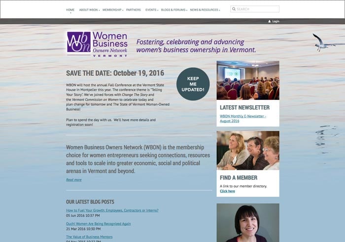 Home page of new WBON website
