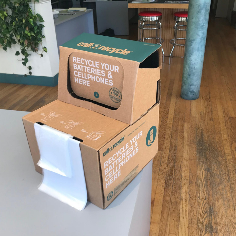 Call2Recycle battery drop-off box in the office