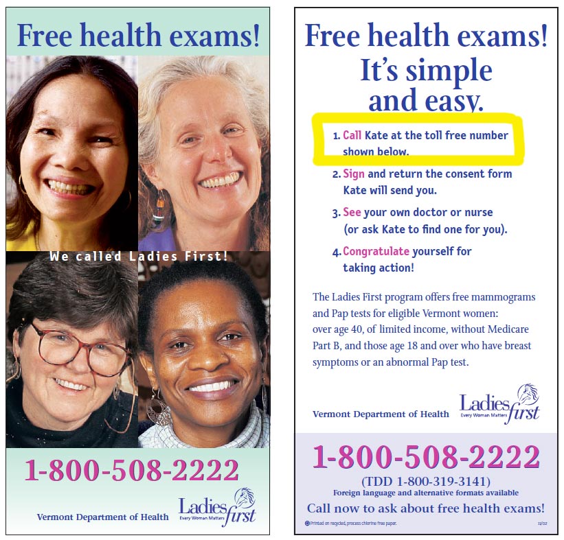 Ladies First rack card with call Kate circled