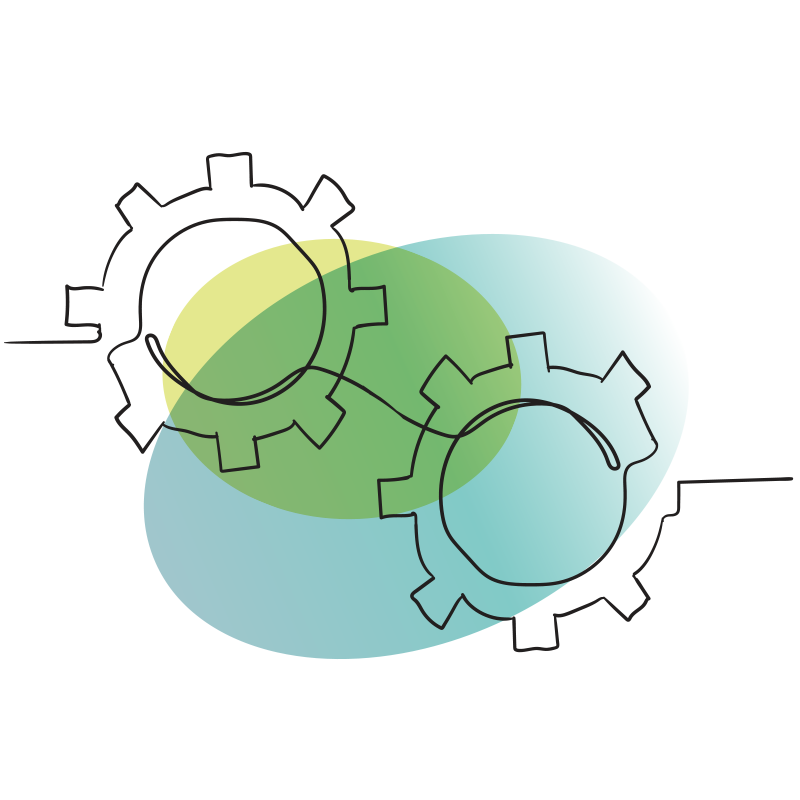 two cogs turning and working together