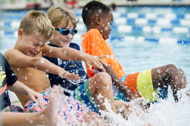 boys splashing in a pool